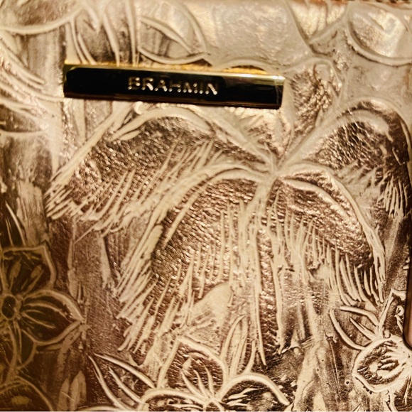 đEXTREMELY RARE! Brahmin Joan Tote Creme Prescott Gold Palms, Leather Handbag - Picture 5 of 16